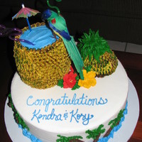 Tropical Bridal Shower Cake "Pineapple drink" is the 3D egg pan, top cut off. All is done with buttercream icing with bag striping technique.