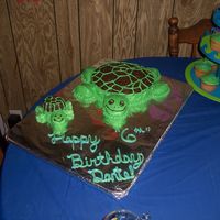 Turtle With A Baby Turtle Another cake for my youngest son's 6th birthday- A turtle with a baby turtle. This one was another quick thrown together one- had a...