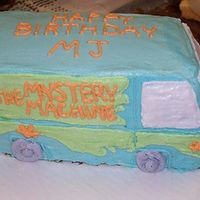 The Mystery Machine Choc & white cakes, cut and layered, filled with buttercream.