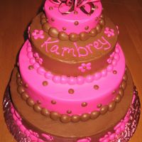 Hot Pink And Chocolate Brown Her colors were certainly bright, but I think it turned out pretty good! It's a 10, 8, 6 and 4". Decorated in buttercream.