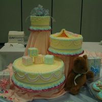 Baby Shower 3 tired baby shower cake decorated with buttercream.