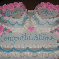 Hearts On A 1/2 Sheet This was a 1/2 sheet with 2 6" hearts on the top. All buttercream...