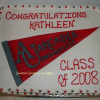 College Grad - Arcadia University WASC cake with strawberry filling, gumpaste banner