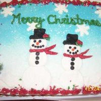Snowman Cake 1/4 Sheet cake...all buttercream icing. I airbrushed the snowflakes. We have a cupcake snowflake pic at work so I inverted it on the cake...