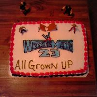 Wrestle Mania 23 Cake I did this cake for my fiance and his brother who are wrestling fanatics!!! I traced the logo with a rose nail then did the lettering with...