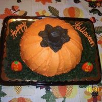 3-D Pumpkin Cake 2 Layer Cake I sculpted to look like a real pumpkin. The stem is cake also.