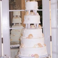 Shell Wedding Cake White chocolate shells dusted with luster dust embellish this wedding cake.