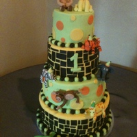 Safari Cake Babies 1st Birthday Cake. Fondant animals