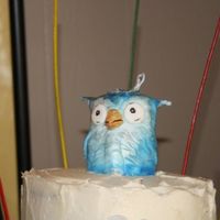 Owl Marzipan covered in white FondX and painted. It was the topper for the birthday cake I did for my friend who's a Rice U graduate.