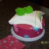 Allie's 4Th Slumber Party CakeIced in BC with Fondant Accents. Pillow is iced in BC and covered with Fondant. Fuzzy slippers are made from Fondant then...