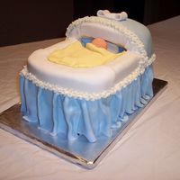 Bassinet With Sleeping Baby Boy This is a chocolate/raspberry cake made for a baby shower. It's a boy!