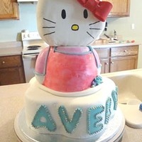 Hello Kitty Cake My daughter's 4th birthday cake. Lower tier is chocolate. Kitty's body is carved white cake and her head is styrofoam. Covered/...