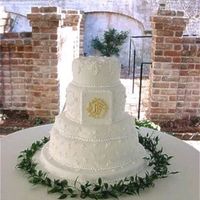 Gold Monogram My version of a Martha Stewart Monogram cake. Gold Monogram is an exact replica of couples 1 1/2 inch in diameter Gold Monogram on their...