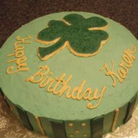 St. Patricks Day Birthday Cake Cake i did for a coworker, frosted in bc with fondant accents. was a quickie...