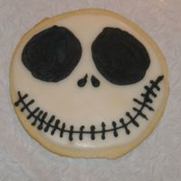 Jack Skellington Another practice cookie of my favorite cartoon movie star.Covered in cookie icing and detailed in royal icing.