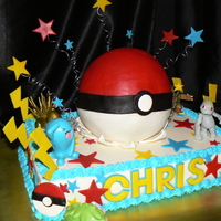 Chris' Pokemon Cake Getting caked out at this point, thus the toys...but the birthday boy was super thrilled to get them! The bottom cake is a 9 X 13 white...