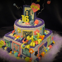Taylor And Lily's Sweet Sixteen Bottom square is 2 10" layers of yellow cake with real strawberry filling. Top round is a single layer 3" chocolate with BC...