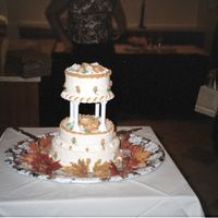 Wedding Cake On Short Notice Wedding I made this for my daughter's wedding. It is my first, with only a week's notice. Pumpkin spice w/BC; thus the orange.