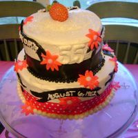 Pink 55 this was BC frosted with fondant accents.there were 7 black banners around the cake,each banner had important dates from my aunts life......