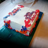 Flames this was 1 layer chocolate w/1 layer peanutbutter cake and a reeses filling(huge hit).my son insited on flames being on his phillies cake...