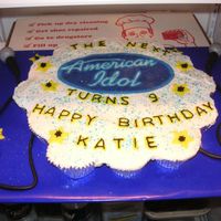 American Idol Cupcake Cake I made the microphones out of baked clay (silver and black). Buttercream frosting with blue and clear sugar sparkles.