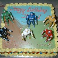 Power Ranger Cake Buttercream on Chocolate Cake. Made this for a friend's son who like Power Rangers very much.