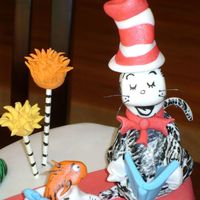 The Cat In The Hat Dr Seuss themed baby shower cake, close up of The cat in the hat.