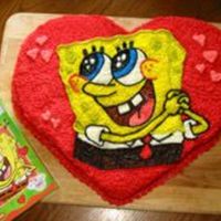 Spongebob Valentines Cake Cake I did for my daughter's Girl Scout Valentines Day party. Freehanded the image from outlines I drew on the cake with paintbrush...