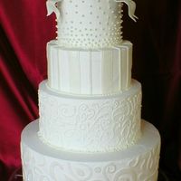 White Multi-Pattern 6,8,10, and 14 rounds; BC and Fondant decorations. Inspired by many different beautiful cakes and their artists. Thanks for looking!