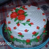 Red Roses white cake, raspberry filling, white BC frosting