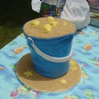 Bucket With Sand (My Nightmare Cake) Procrastination is an ugly thing, threw it together in about 3-4 hours. Everyone loved it anyways--even lopsided, bulging, and falling...