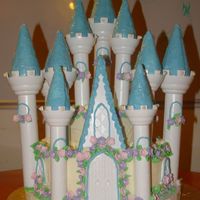 Castle.jpg Here's my beautiful castle before transport. Funfetti cake with BC, and MMF flowers. I was very dissapointed in the Wilton Set. The...