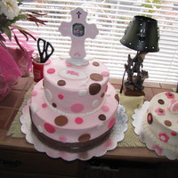 Pink And Brown Pok A Dot Baptism Cake 