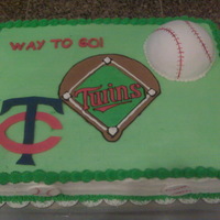 Twins Baseball Cake This was made for my son's T-ball team's party.Buttercream w/ fondant accents.
