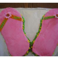 Flip Flops I baked these in a 9x13 pan and traced my own flip flop on a piece of wax paper and then transferred onto the cake and cut around them....
