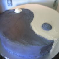 Ying Yang Made for my Tae Kwon Do instructors going away party. 14" Round, 3 layered. Marble Cake (killer chocolate & my vanilla cake)....