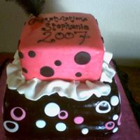 Hot Pink & Black Fondant covered Chocolate cake. I used the airbrush (which I should have bought YEARS ago!!!) Lots of fun to make! Cookie cutters to make...