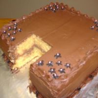 Chocolate And Yellow Cake I made this cake for my family's restaurant to sell by the slice for dessert that day lol...I only had 10 minutes to decorate it lol...