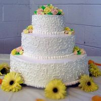 Aunt_Denis_Wedding_Cake.jpg My first wedding cake. Covered with buttercream and sugar roses.