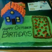 October Birthday Cake This was for my co-workers this month. WASC cake for base with devils food for the house. Pretzel fence and store-bought pumpkins for...