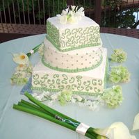 My First Wedding Cake Well here is my first wedding cake... It was a fun challenge especially since I did if for my borther and now SIL on a destination wedding...