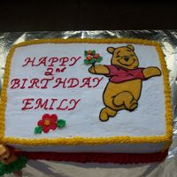 Pooh Cake This was for my friends daughter. I made Winnie the Pooh from Fondant and the flowers. The rest is buttercreme frosting. I thought it...
