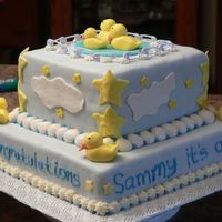 Baby Shower this cake went out today. top is choclate with choclate pudding filling and bottom is banana BC & MMF. ducks are fondant. i hope the...