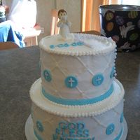 Boy First Communion First communion cake, all buttercream except lettering made with FFM cutters. Cake was yummy... vanilla chocolate and Cherry cream cheese...