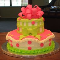 Kinley's 1St This is almost an exact copy of ChristyB's . . . but hers is MUCH better!! Chocolate cake with b/c icing and fondant accents. Thanks...