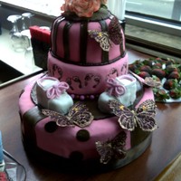 Pink And Brown Baby Shower A cake for a friends daughter. Butterflies,baby booties all in pink and brown theme