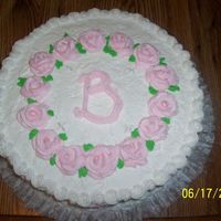 My 2Nd Wedding Cake Base layer of 2-tier wedding cake. White cake with almond buttercream icing.