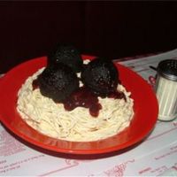 Spaghetti And Meatballs 8" strawberry cake with tip 7 bc noodles. The meatballs are 3 rounds from the mini wonder mold pan. Used strawberry preserves as...