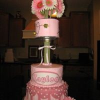 Pink & Bee Baby Shower Cake Cake is iced in BC with fondant accents. Thanks to Sugarshack and jaklotz1 for their inspiration and help on this cake! This is my first 3...