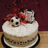 Soccer Themed Cake For 15 Yr. Old Soccer Player Boy. Four layer cake, iced in buttercream.